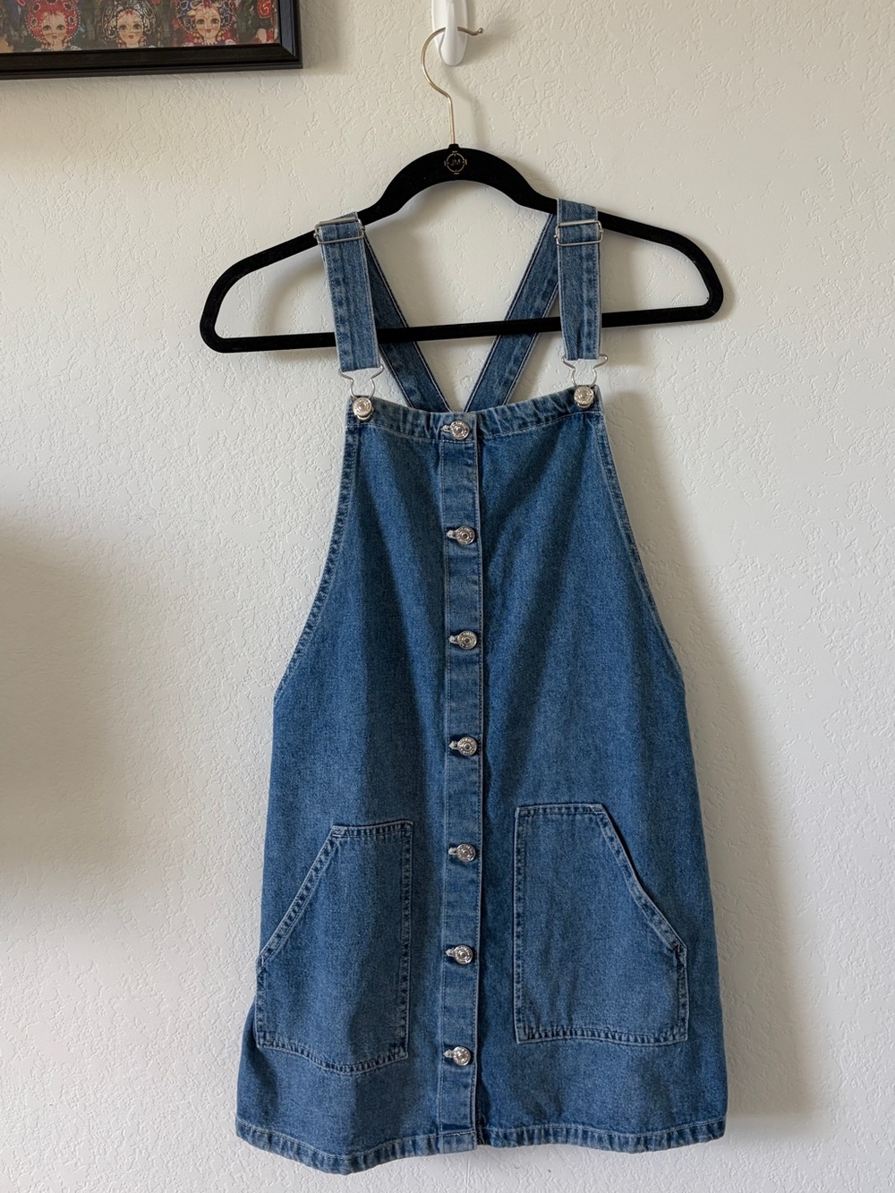H&M DENIM OVERALL PINAFORE DRESS BUTTON FRONT POCKETS MEDIUM WASH SZ 6